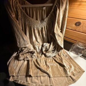 Cato Tan Smocked 3/4 Sleeve Blouse
